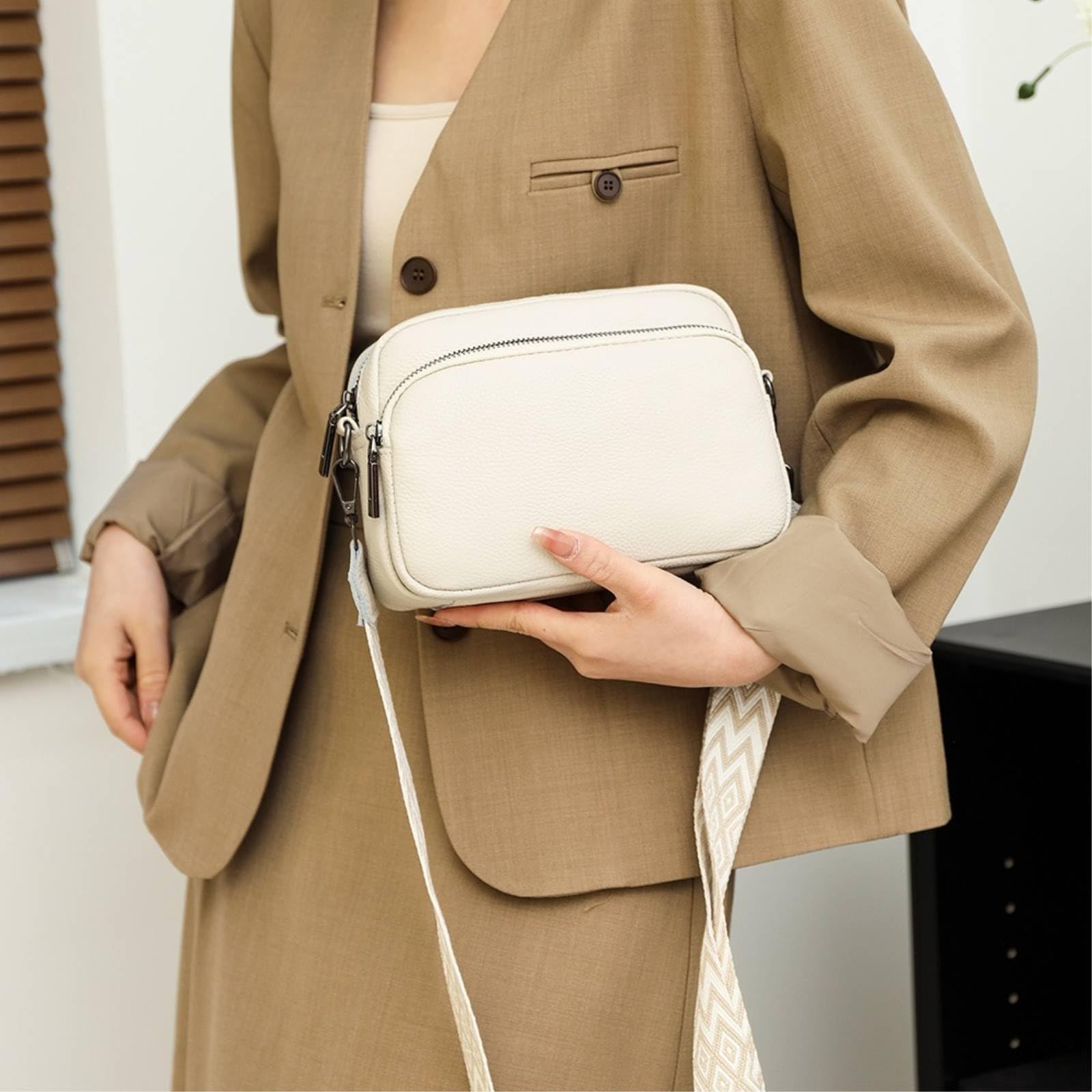 Borsa A Tracolla Crossbody Quadrata Colore Solido con Cinturina Larga