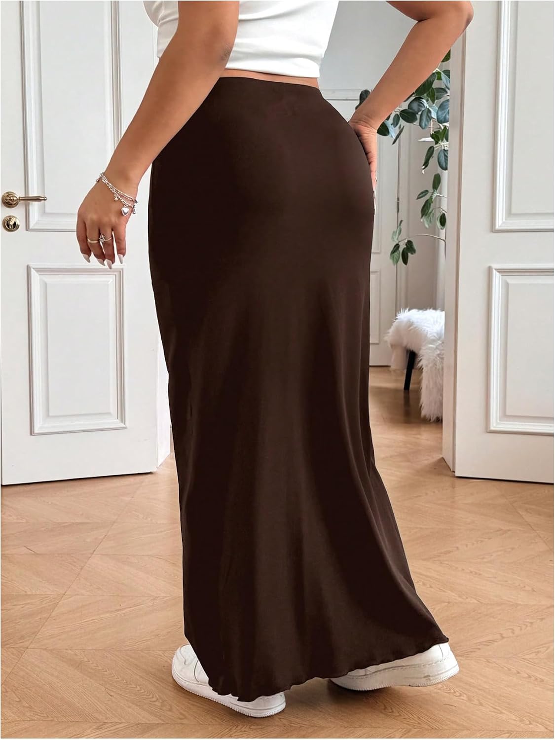 Floerns Women's Plus Size High Waisted Bodycon Long Skirt Going Out Pencil Skirt