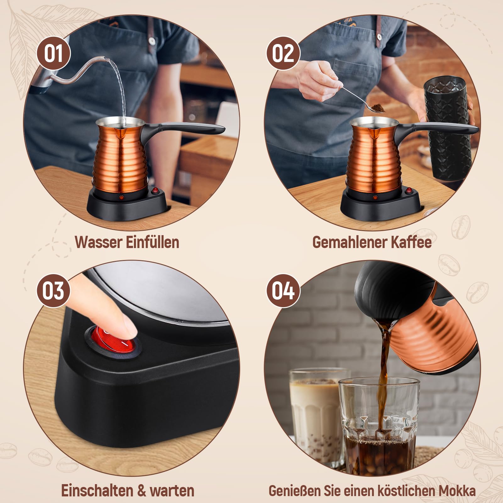 Baoblaze 17oz Elektrische Kaffeekanne Teekessel mit Griff Mehrzweck-Schnellkessel Edelstahl-Kaffeekessel für Café