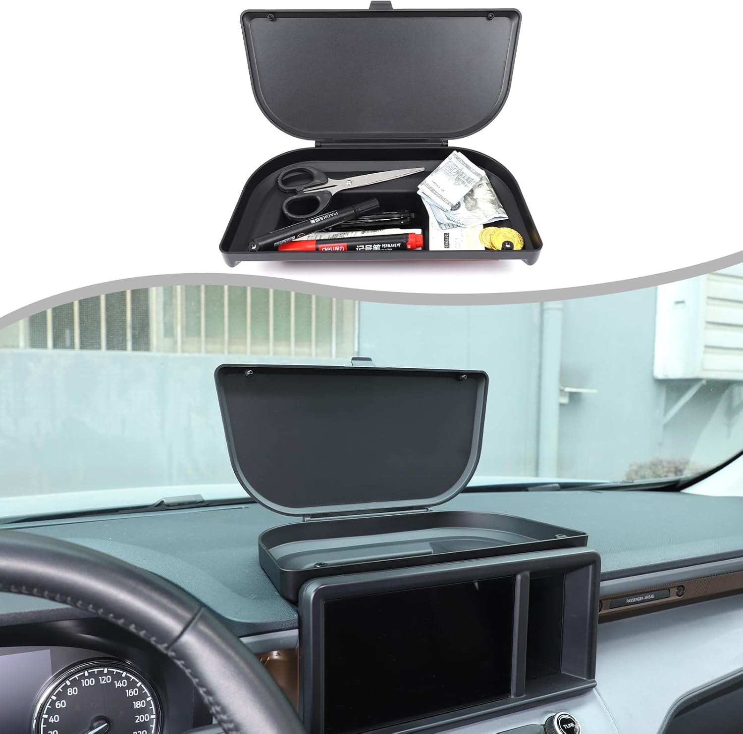 enter CoCar Dashboard Storage Box Organizer Holder Tray Compatible with Ford Maverick 2022 2023 2024 2025,Center Console Navigation Screen Rear Storage Box Accessories With covernsoles