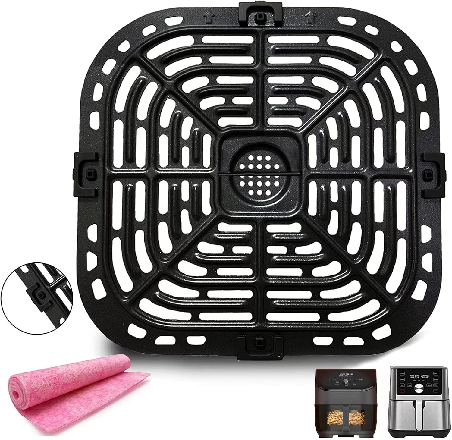 Air Fryer Grill Plate for Instants Vortex Plus 6QT Gourmia GAF680/GAF685 6QT Air Fryers, Upgraded Replacement Grill Pan Tray with Rubber Bumpers for Instants 5.7QT, Dishwasher Safe, Nonstick