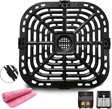 Air Fryer Grill Plate for Instants Vortex Plus 6QT Gourmia GAF680/GAF685 6QT Air Fryers, Upgraded Replacement Grill Pan Tray with Rubber Bumpers for Instants 5.7QT, Dishwasher Safe, Nonstick