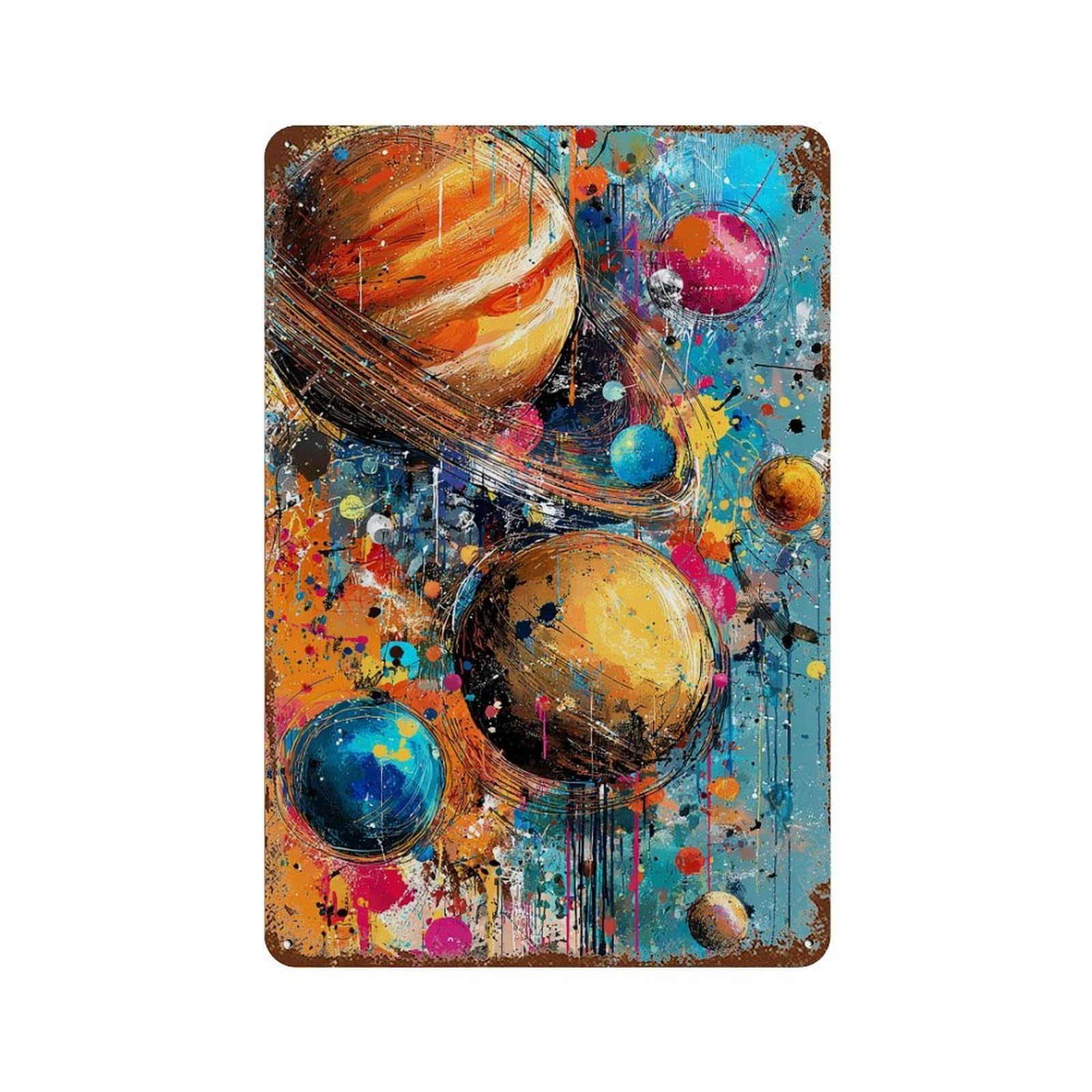 Cosmic Abstract Painting 11.8"x7.9" Retro Metal Sign, Industrial Home Decor for Office, Studio And Wall Decor