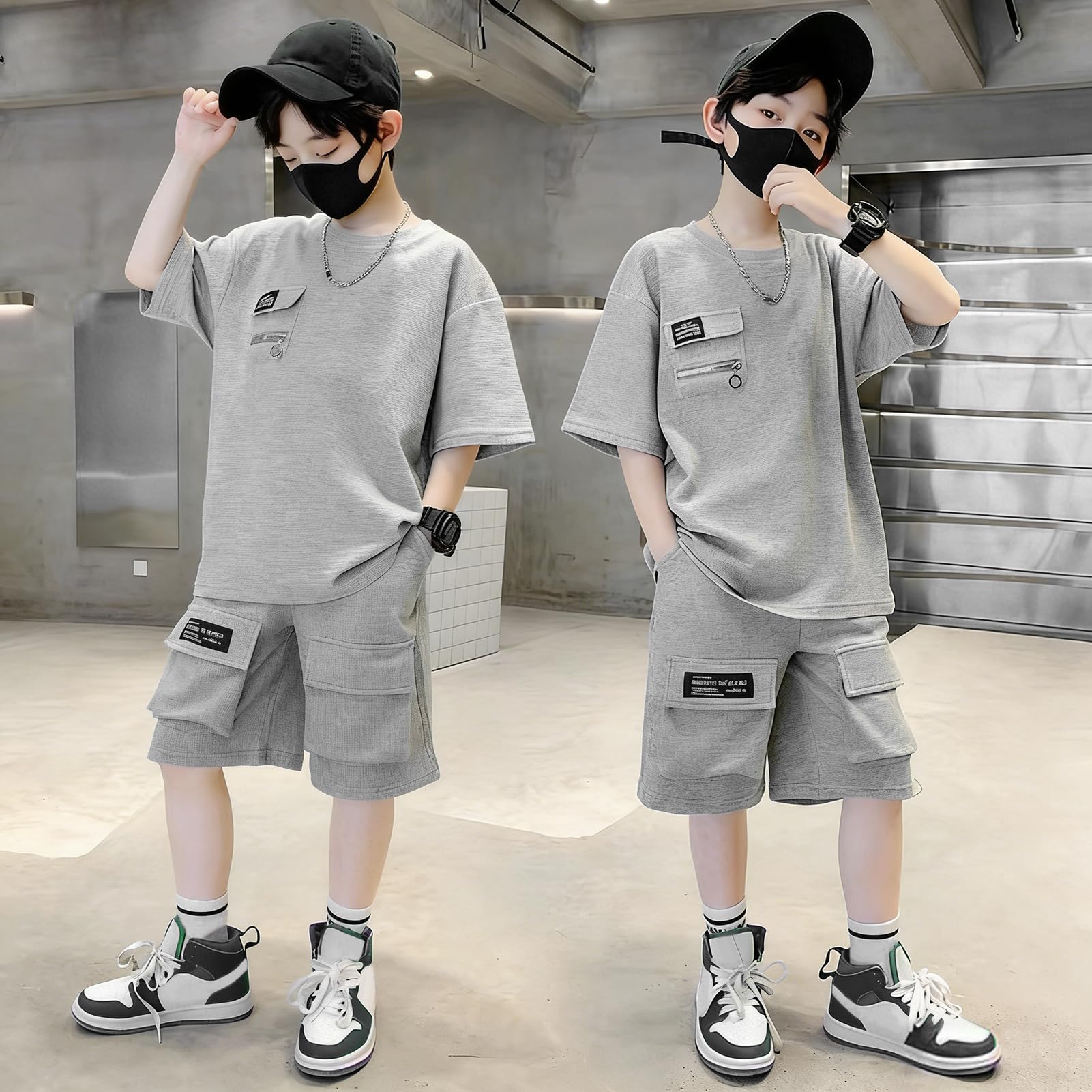 Niños Conjunto Deportivo de Verano Chándal Transpirable Conjunto Informale 2 Piezas Camiseta de Manga Corta + Pantalones Cortos