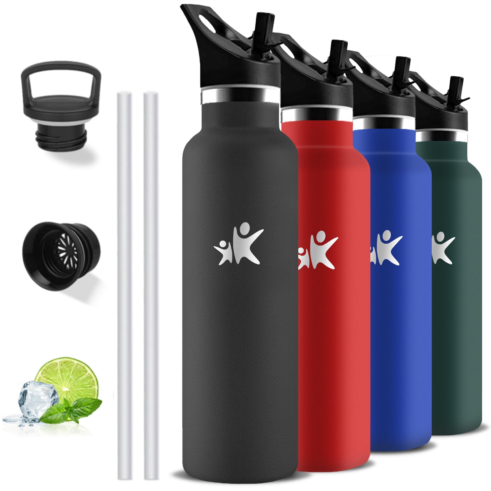 Borraccia Termica, Borraccia 1 litro, Senza BPA, Borracia con Cannuccia, Senza Perdite, Bottiglia Termica, Borracce Termiche, Isolato Sottovuoto, Borracce per Sport, Campeggio, Yoga, Palestra