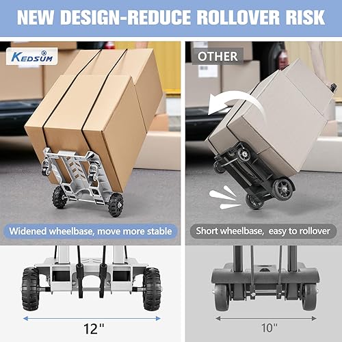 Miniatura 2 de KEDSUM Carro de mano plegable, carrito de equipaje plegable de panel de aluminio de 270 libras, carrito portátil para mudanzas, construcción sólida,
