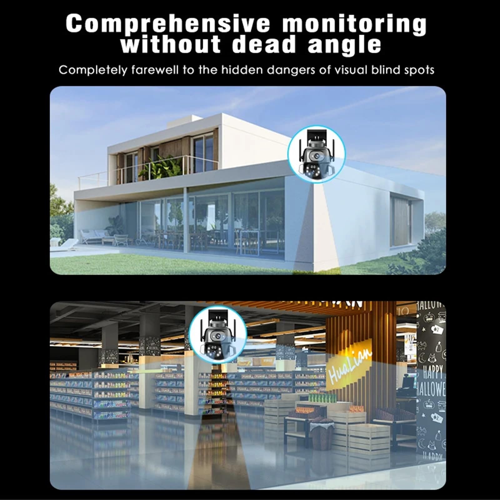 Caméra de sécurité, 4K 8MP caméra Double Objectif écran 2K 4MP de Surveillance vidéo Suivi Automatique extérieur bidirectionnel Audio IP66 PTZ(4K Camera Add 32G)