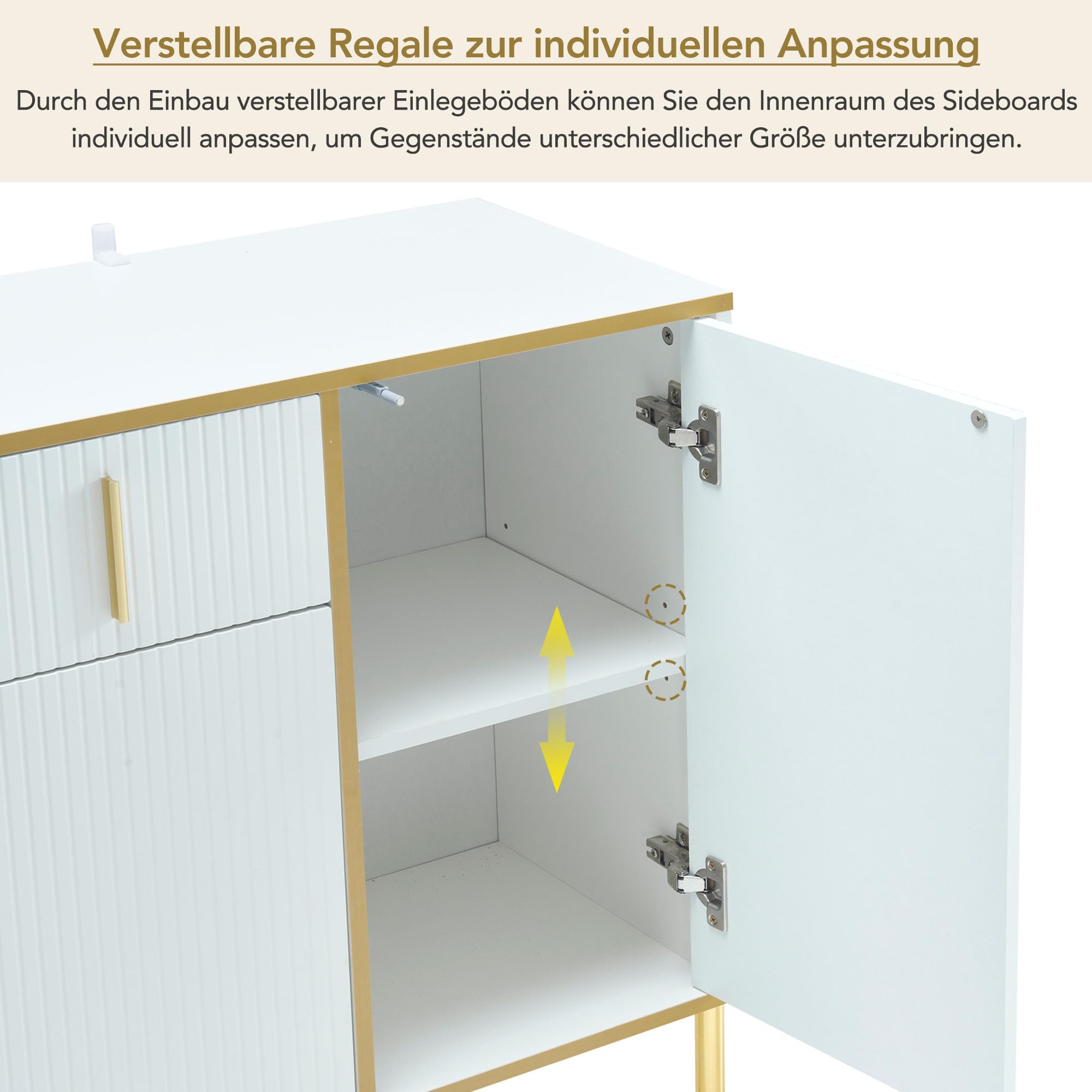 Weißes Sideboard 150cm – Modernes Luxus-Design Mit Hochglänzenden Türen, Goldenen Griffen & Höhenverstellbaren Regalen