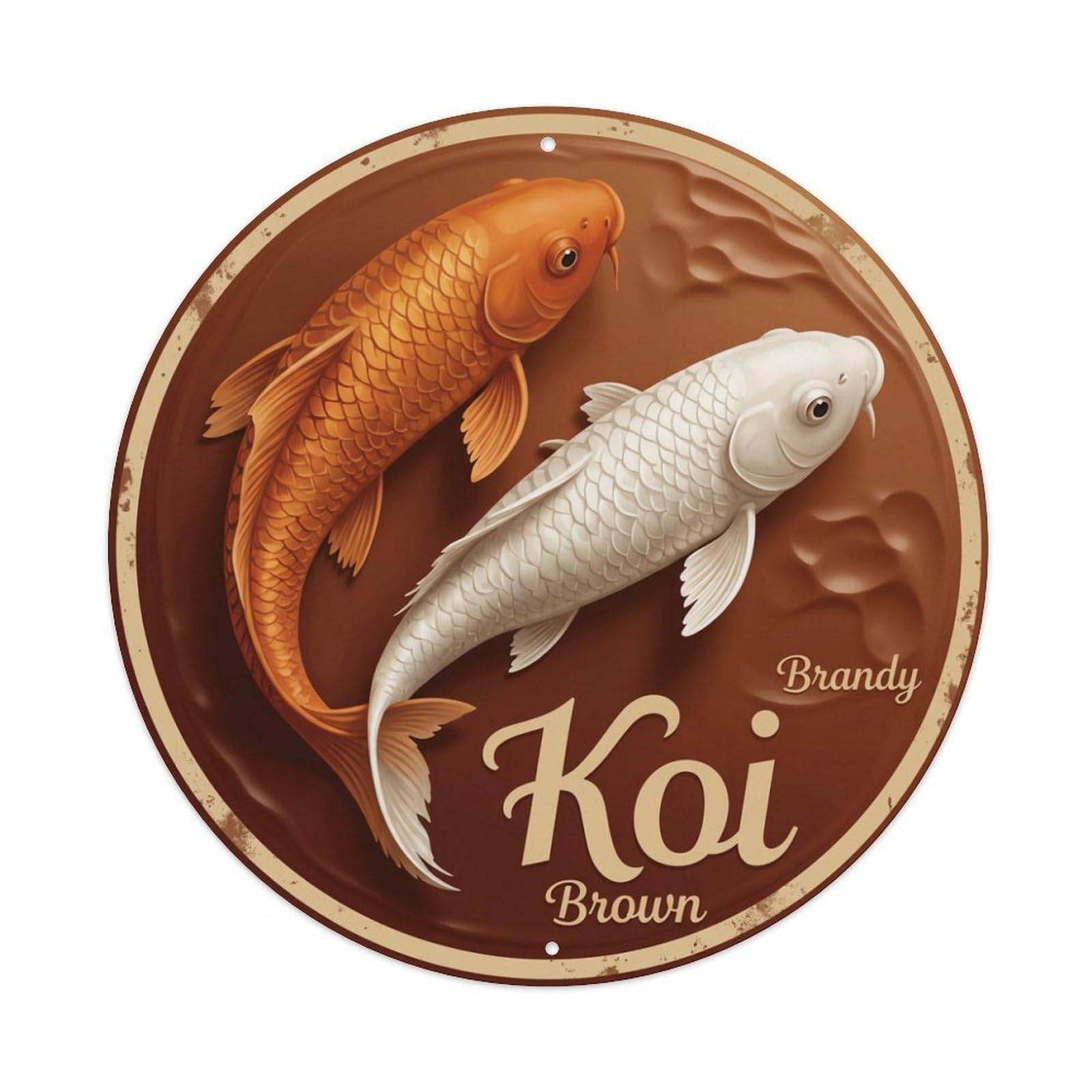 Koi Fish Brandy Brown Waters Warm Rich Smooth Luxurious Metal Tin Sign