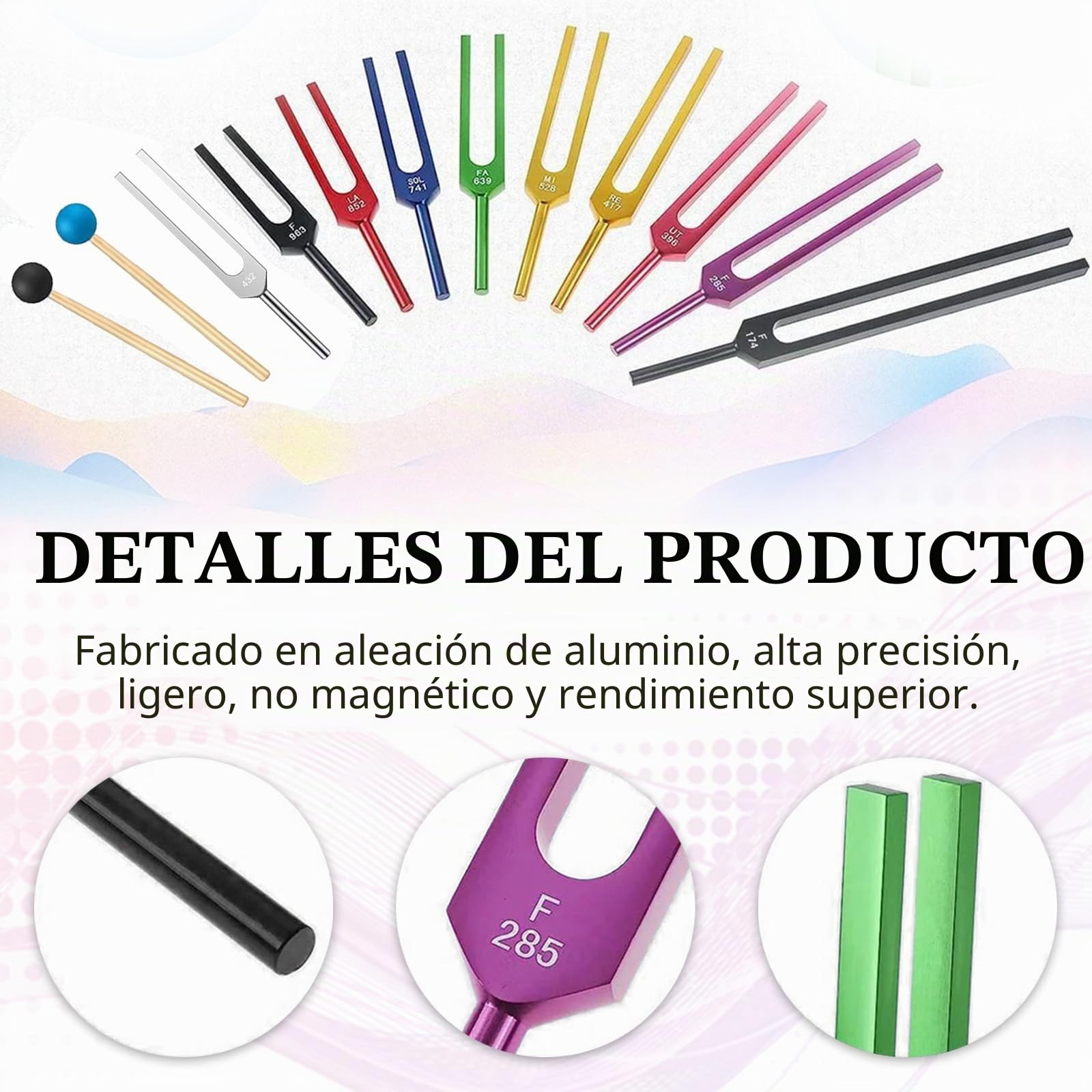 Diapasón, 10 PCSJuego Diapasones Martillo Reflejo Diapasón Terapéutico Neurología 174 285 396 417 528 639 741 852 963 432 Hz Con Base 2 Martillos Paño Limpieza Para Curación Sonido Anticompresión