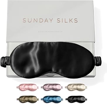 SUNDAYSILKSTM Exclusive Mulberry Silk Sleep Mask | Soft Eye Covers, Blackout Sleeping Mask for Women & Men | Silk Eye Mask for Sleep, Travel, and Relaxation | Antifaz para Dormir [Midnight Black]