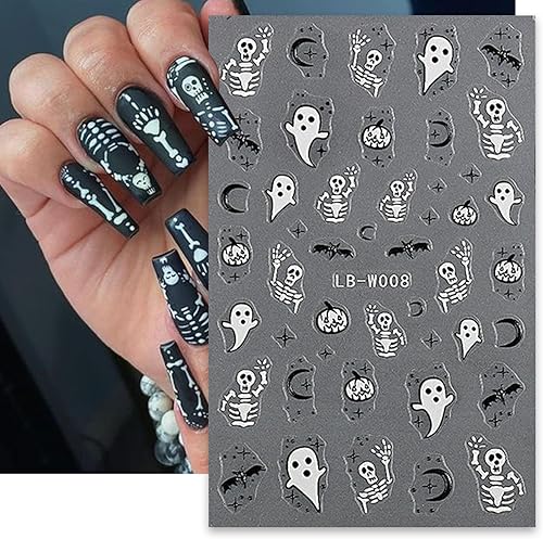 Miniatura 5 de 8 hojas de calcomanías de Halloween para arte de uñas, diseño de calabaza fantasma, diseño 3D, diseño de araña, diseño de araña, suministros de