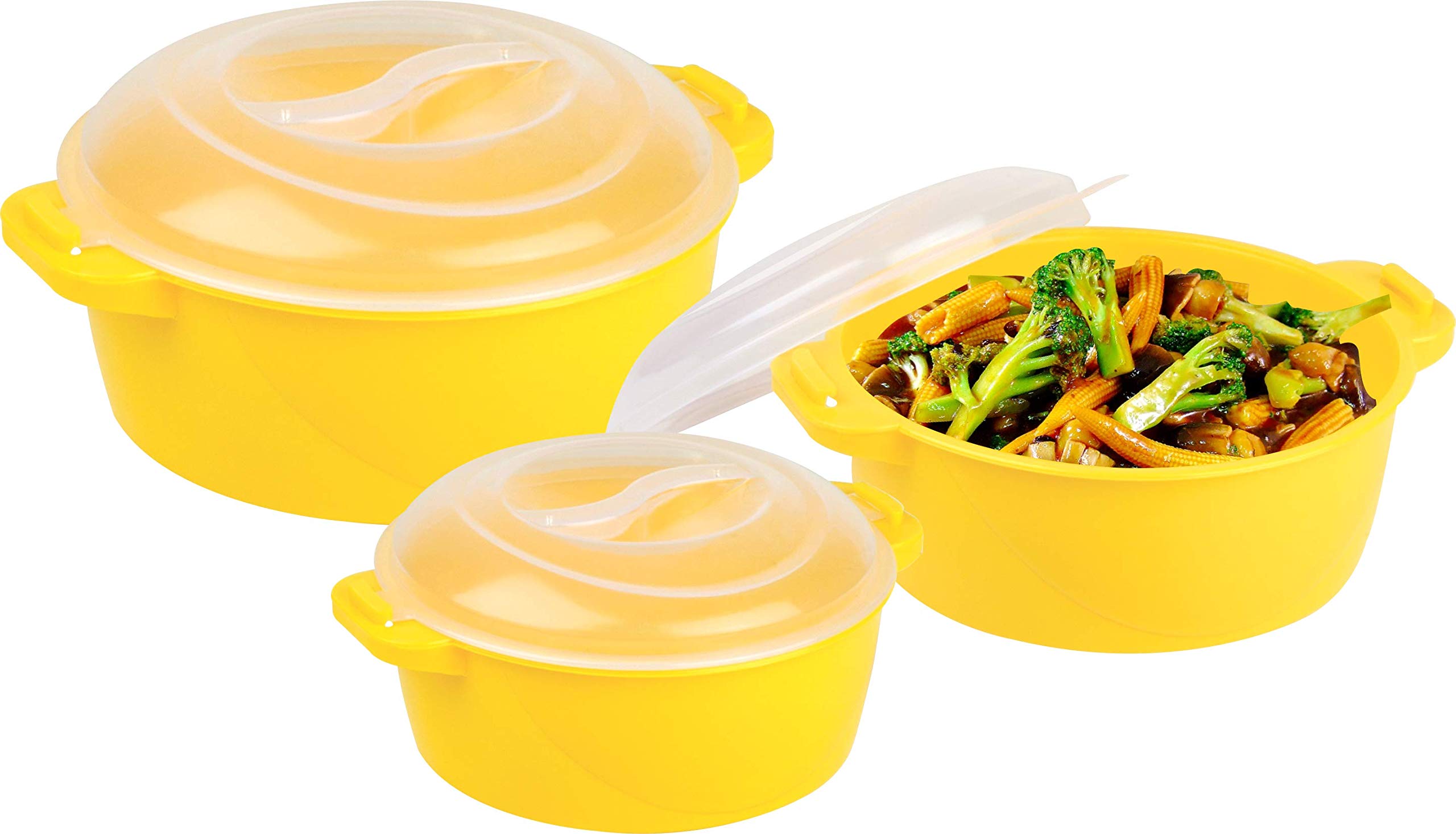 Porpoise Microwave Kitchen Food Storage Container Jar Bowl 3 Piece Spicy Party Set of 3 Small Medium Large (Yellow 3pc)Plastic,1100 ml
