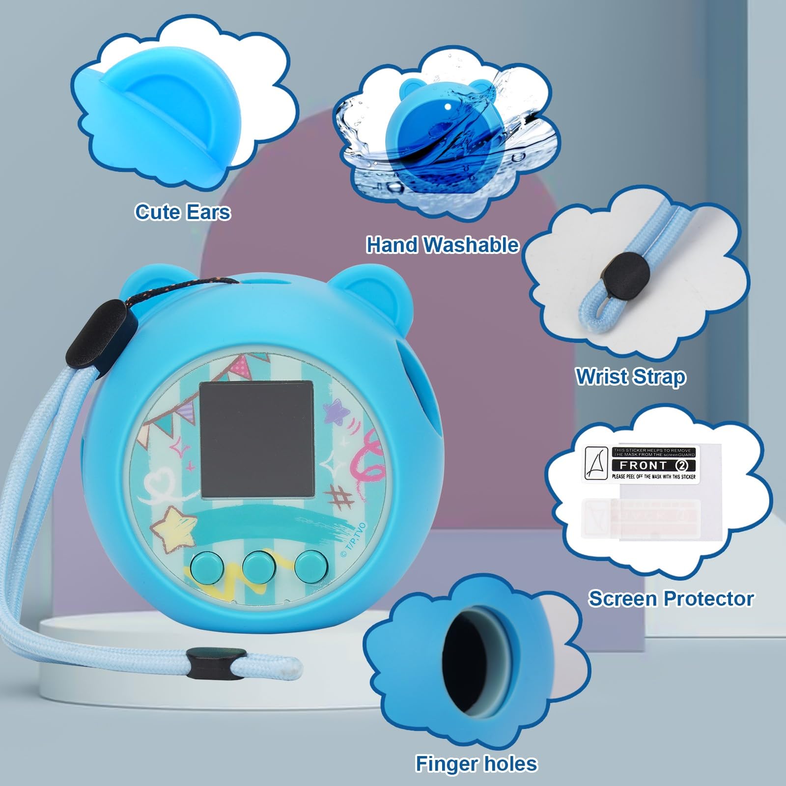 Funda De Silicona Para Punirunes – Protector Antiarañazos Y Antigolpes Con Cordón, Compatible Con Mascota Virtual Interactiva (Rosa, Azul, Morado)