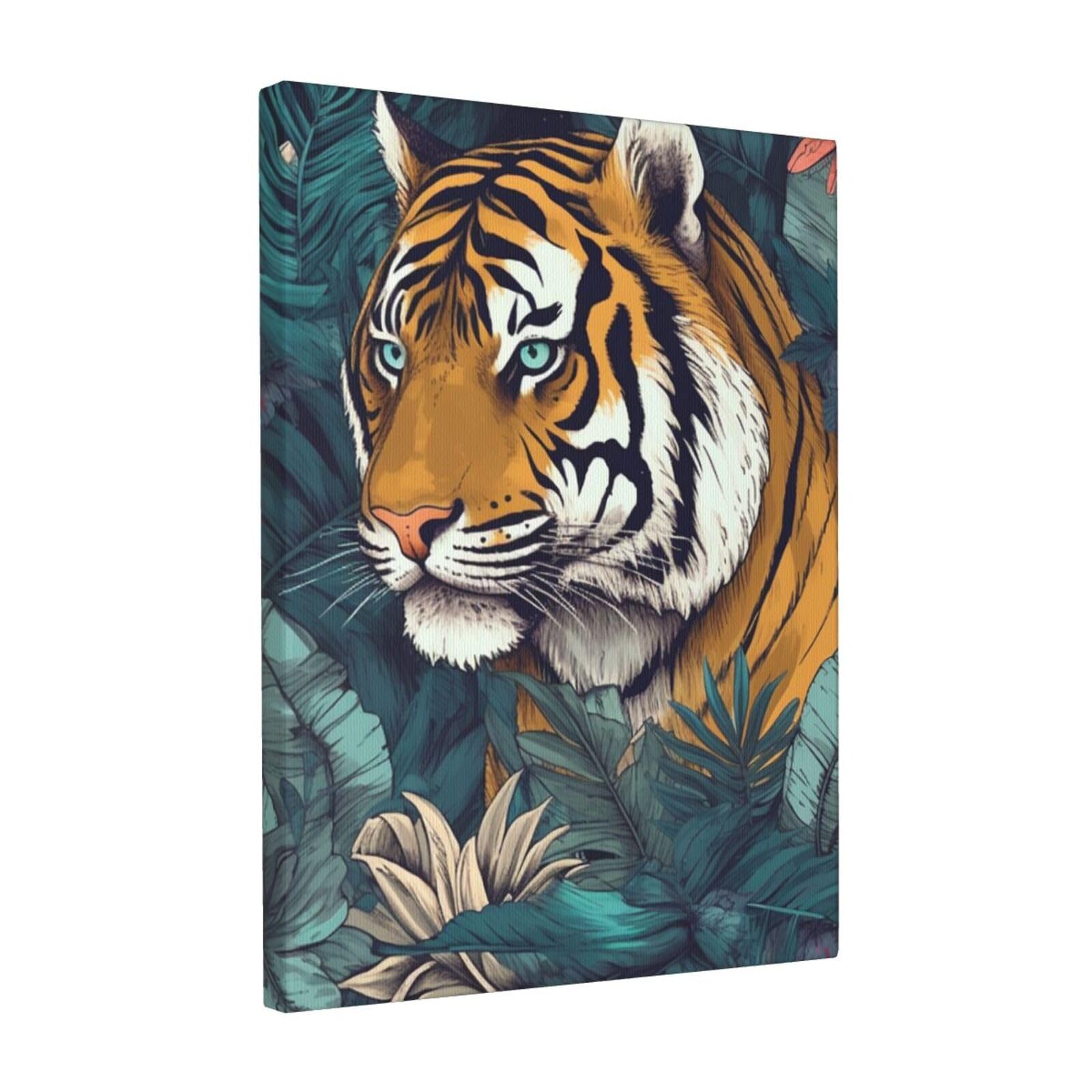 FodPand Tropical tiger Canvas Wall Art for Living Room Wall Decor 12"x16" Modern Artwork Painting Pictures Hanging Canvas Prints Aesthetic Wall Art for Bedroom Bathroom Office Wallart Decor