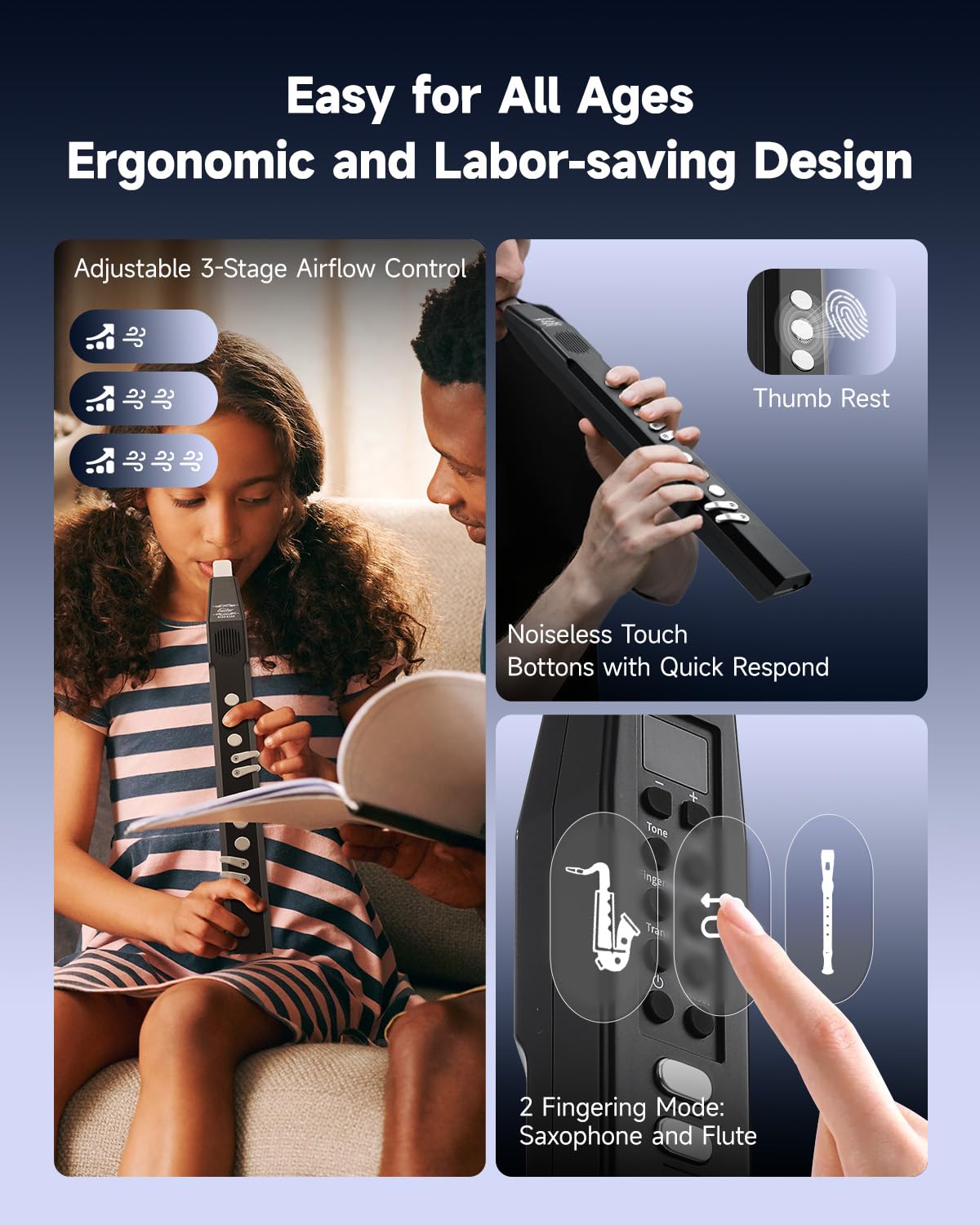 Eastar Digital Woodwind Electric Saxophone for Beginners, 27 Tones, Silent Practice, Hi-Fi Speaker, Adjustable Airflow, Reverb Effect, Rechargeable Battery, MIDI, BT Support, EDA-100