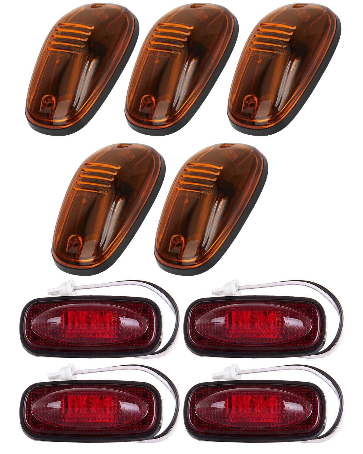 cciyu 5x Amber LED Cab Marker Clearance Light Top Roof Running Light Assembly LED Trailer Marker Light w/Red Light Marker Lights Front Rear Tail Clearance Turn Signal Indicators Light