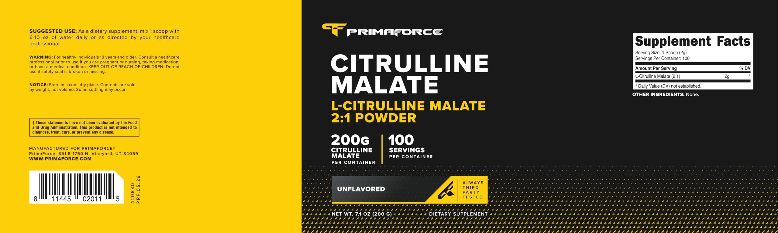PrimaForce L-Citrulline Malate Powder (Unflavored) 200 Grams, GMO-Free — Amazon image 5