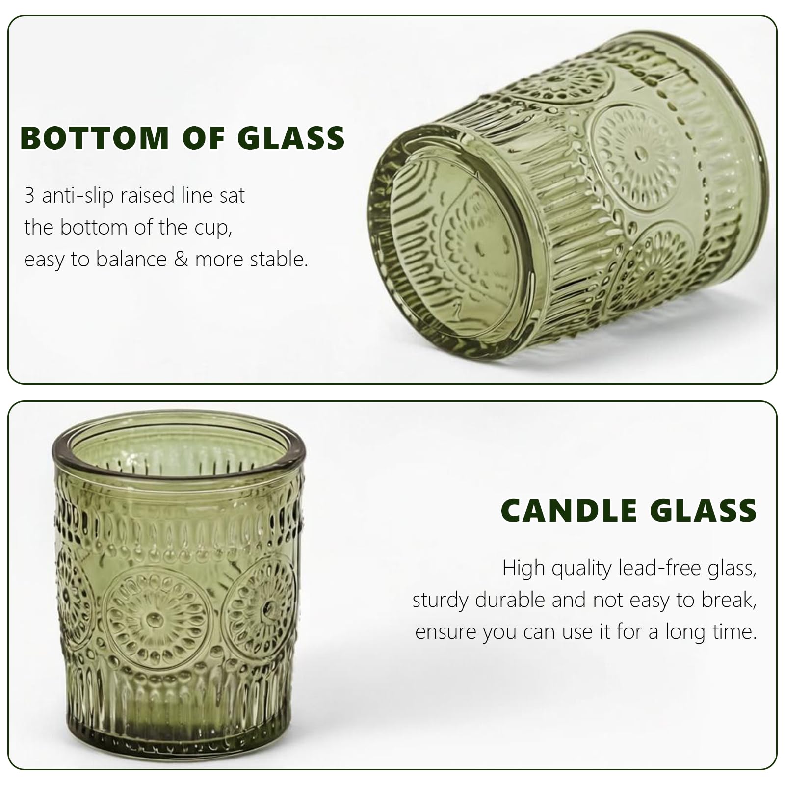 Teelichthalter Glas, 12 Stück Teelichtgläser Grün, Langlebig und Hochwertige Kerzenhalter, 6.5 x 5.5 cm, Geeignet für Weihnachten, Partys, Hochzeiten, Heimdekoration