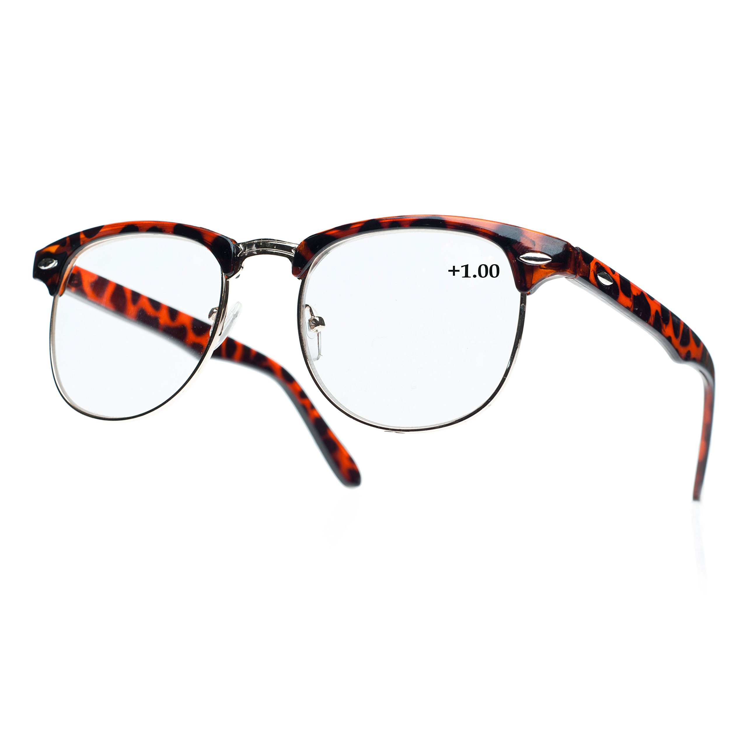 Morefaz Women's +1.00 Retro Brown Unisex (, Men) Retro Black Reading Glasses, +0.50, +0.75, +1.0, +1.5, +2.0, +2.5, +3.00, +4.00, Reading Glasses, (Tm)