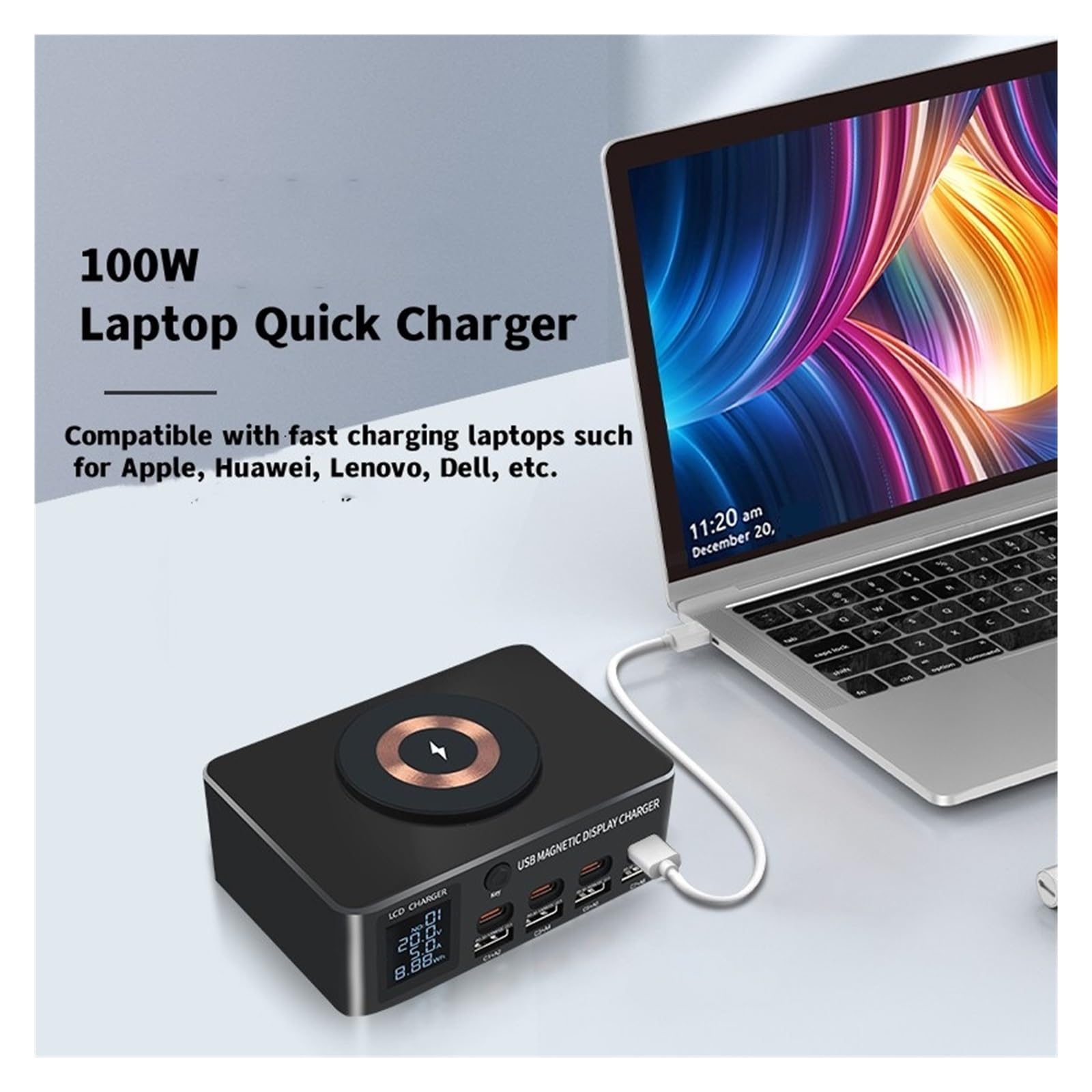 8-portowa Stacja Ładująca USB 140 W Typu C PD QC3.0 Wieloportowa Szybka Ładowarka Z Wyświetlaczem Bezprzewodowa 15