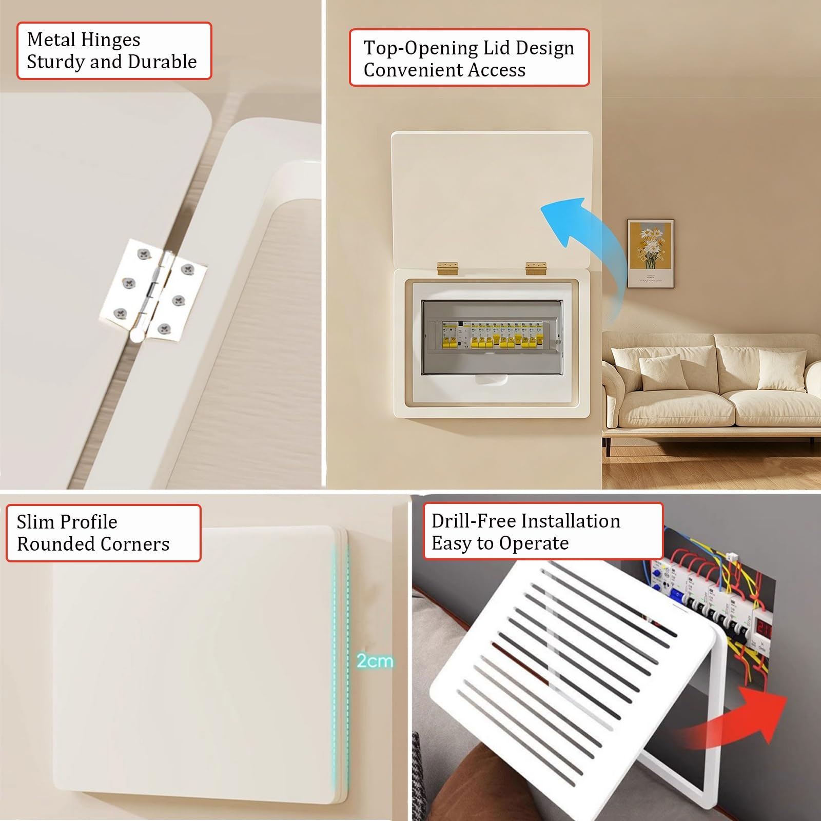Tapa abatible blanca para caja de interruptores, cubierta decorativa de madera y plástico para caja de medidor eléctrico y caja de cable de red multimedia de baja(C,20x16in/50x40cm)