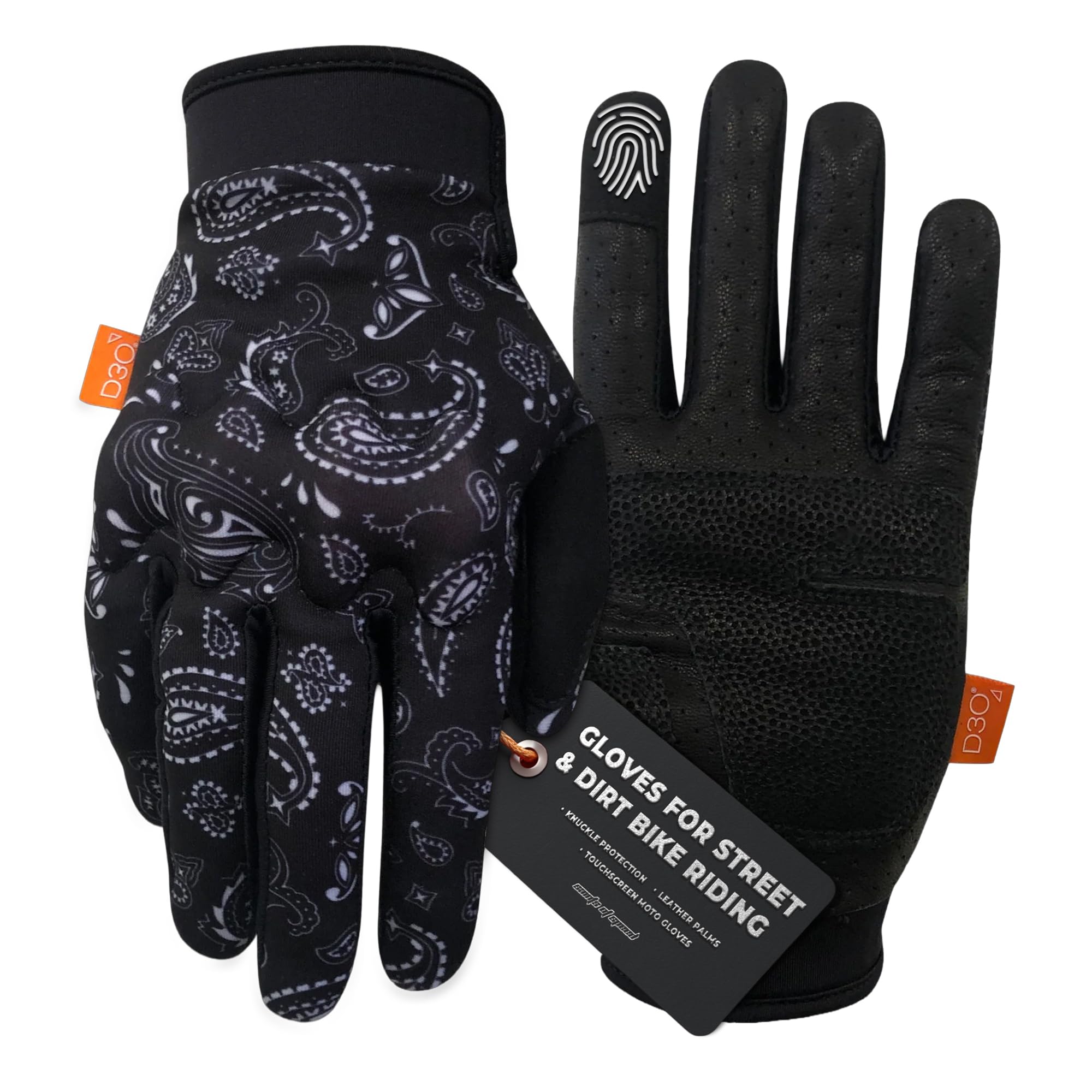 Saints of Speed Motorcycle Gloves – Knuckle Protection, Leather Palms, Touchscreen Moto Gloves for Street & Dirt Bike Riding