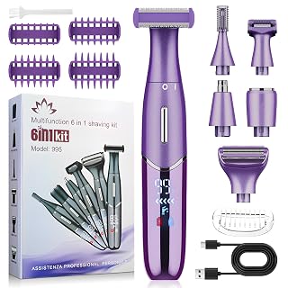 Rasoir Electrique Femme 6 en 1, Epilateur Visage, Tondeuse Femme Intime, Écran LCD, USB-C Rechargeable, Sec et Humide, pour Corps, Aisselles, Bikini, Sourcils Visage - Amazon product rated Grade A