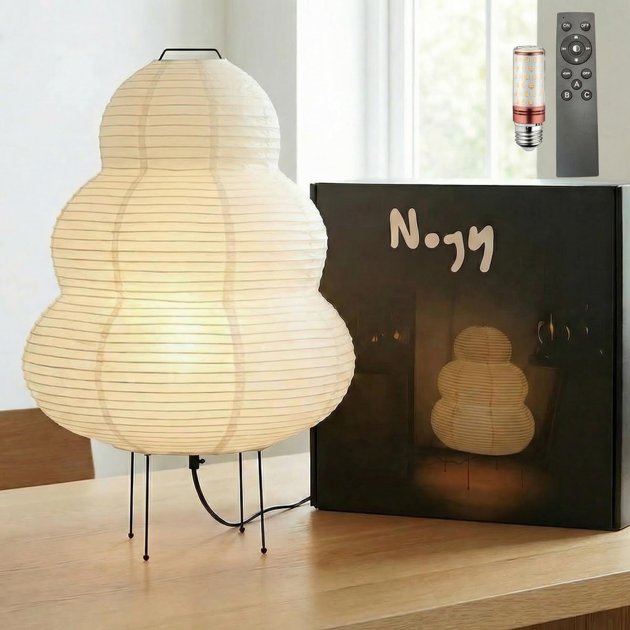 Akari Noguchi Rice Paper Lamp • Japanese Paper Lantern Lamp • Japanese Japandi Floor/Table Lamp for Soft Ambient Lighting