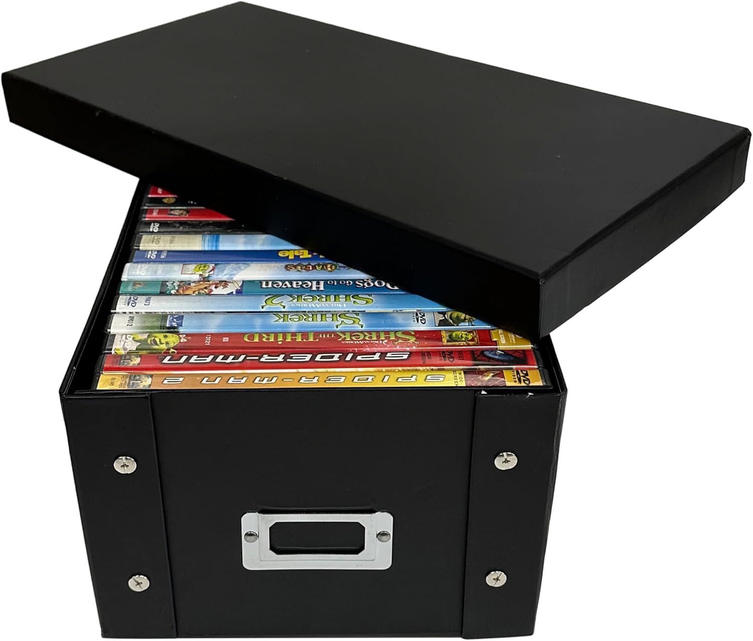 CheckOutStore Black DVD Cases Storage Box Disc Holders with Lids - 14.5 x 7.75 x 5.5 Inch Disc Holders with Lids for Movie & Video Game Storage (Holds up to 25 Cases) (Pack of 5)