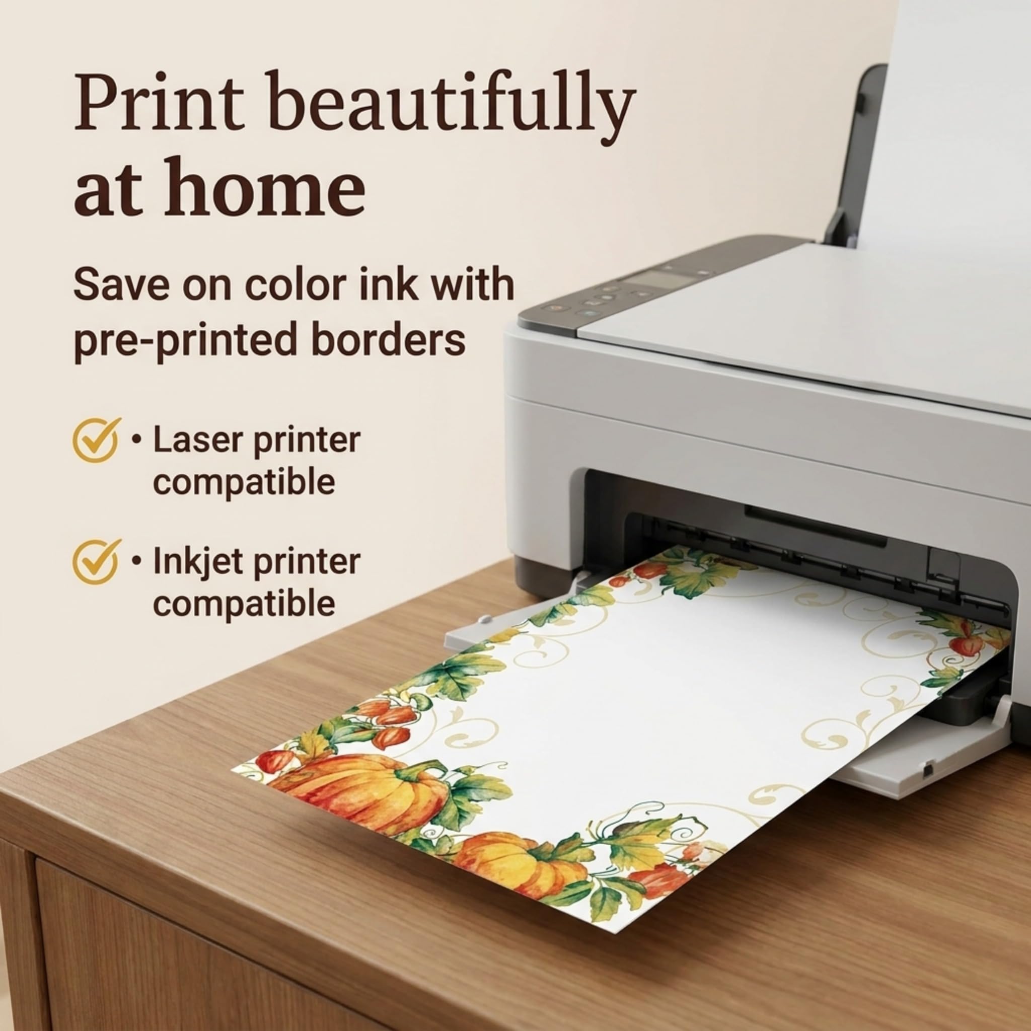 Paperdirect Herbst Herbst Sortiment Blätter Kürbisse Beeren Wirbel Themenpapier Briefpapier Briefpapier Bordüre Papier Briefkopf 8,5 x 11 100 Blatt Edles Premium Briefpapier Dekoratives Druckerpapier