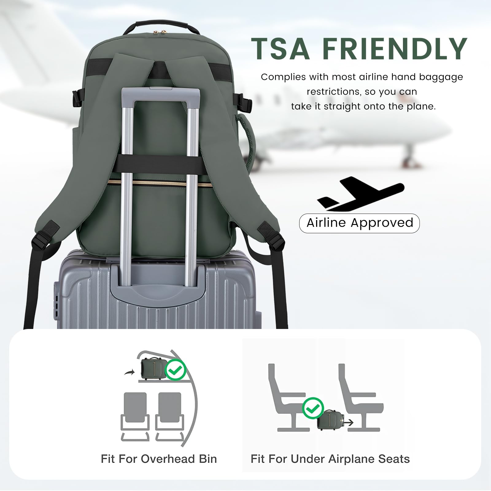 LOVEVOOK Zaino da Viaggio Aereo Bagaglio a Mano, Impermeabile Zaini Trolley Bagaglio Donna 40L Cabin Max per Ryanair Easyjet, Grande Zaino Porta PC 17 Pollici Valigia Borsa a Zainetto