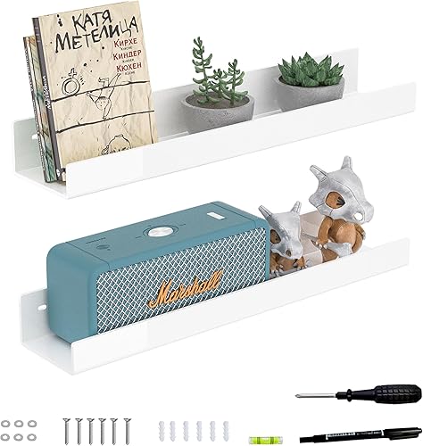 Miniatura 15 de Estantes de pared de acrílico blanco de 12 pulgadas, paquete de 2, estantería acrílica para pared. Estante de montaje en pared para sala de estar