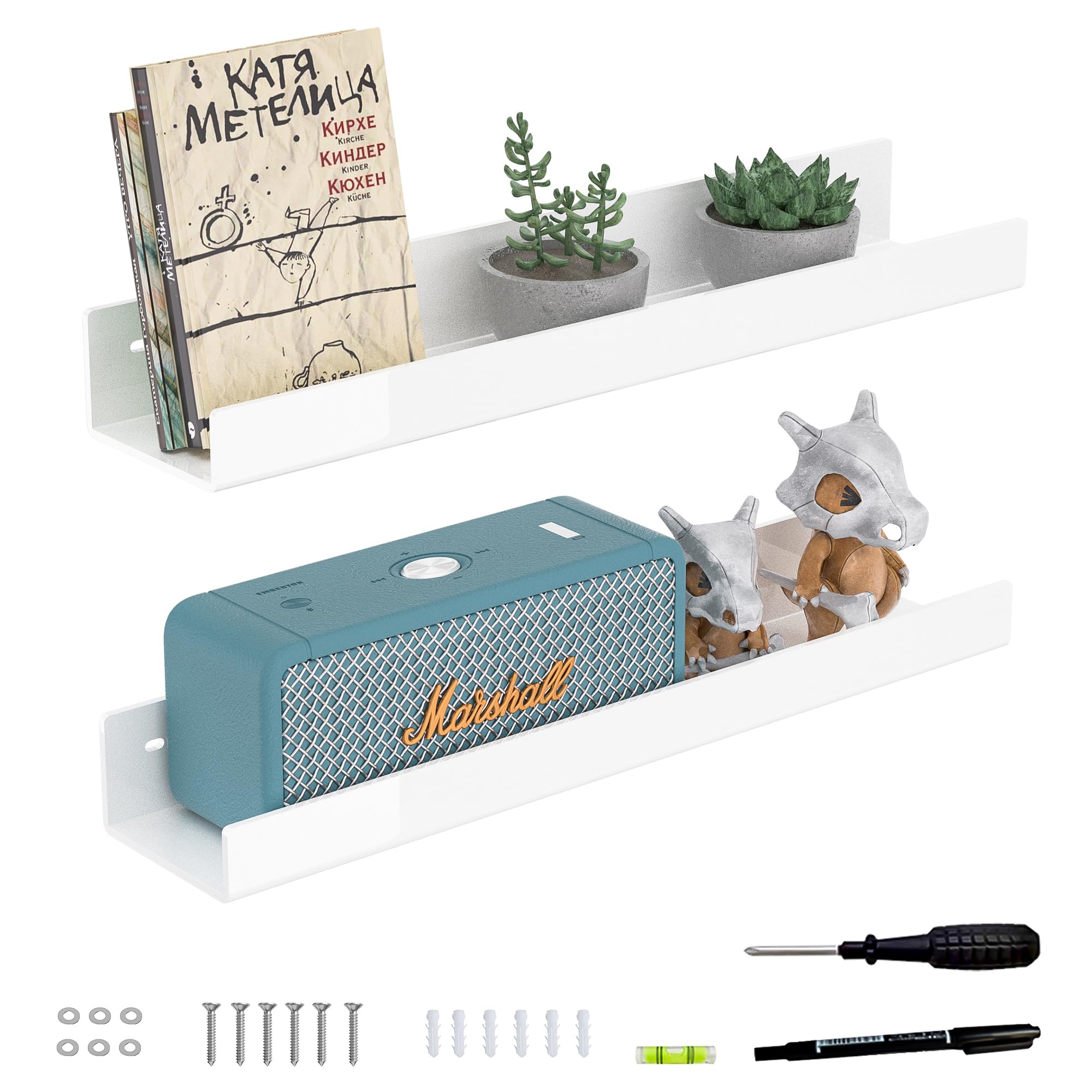 18 Inches White Acrylic Wall Display Shelf 2 Pack