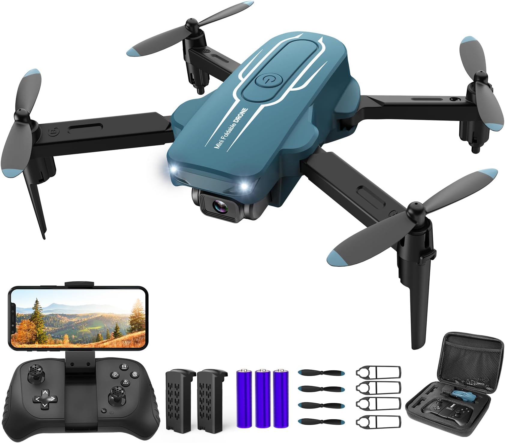 Mini Drone with Camera for Adults Youth - 1080P HD FPV Camera Drones with 90° Adjustable Lens, Gestures Selfie, One Key Start, 360° Flips, Toys Gifts RC Quadcopter for Boys Girls with 2 Batteries
