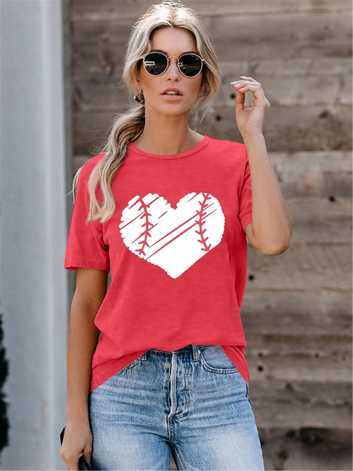 Baseball Shirt Women Baseball Heart Tee Shirts Baseball Mom Tshirt Game Day Casual Crew Neck Short Sleeve Tops - Image 2