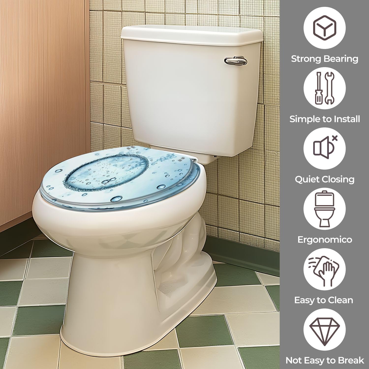 Sedile WC ovale con coperchio per il bagno