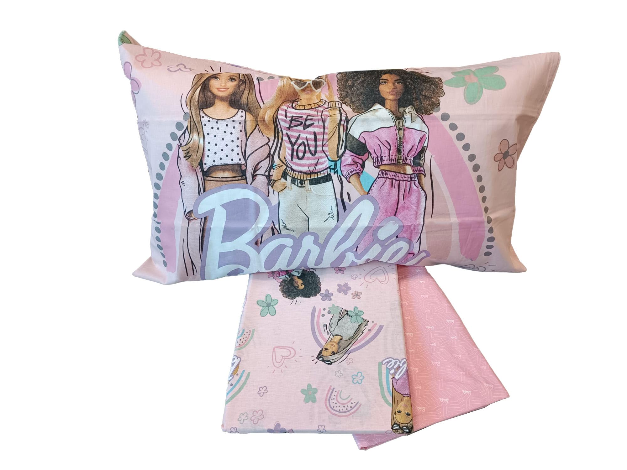 hermet 6337 673 BR01 Drap de Lit Simple Barbie Rose avec Taie d'oreiller pour Chambre d'enfant, 100% Coton