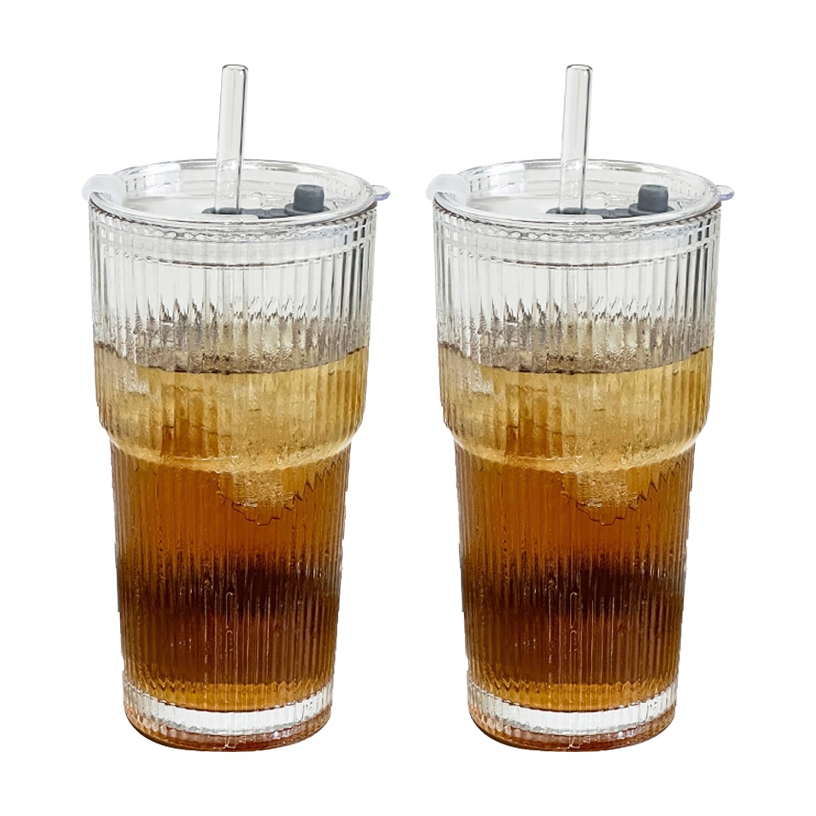 MALSSE Glass Drinking Cups 600ml Capacity with Seal Lid and Straw, Thickened Iced Beverage Container for Cocktails Clear Glass Tumblers for Iced Coffee