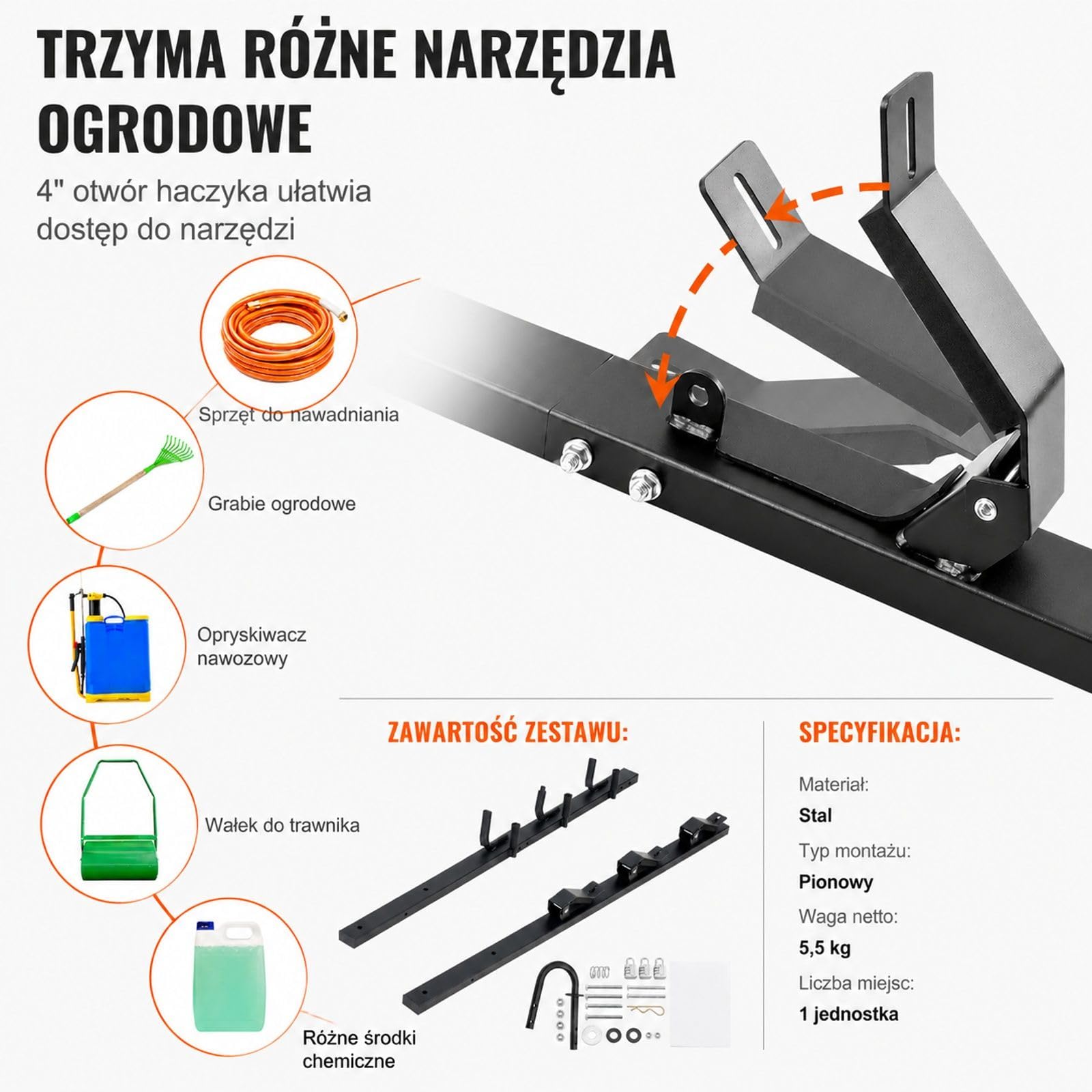 Uchwyt na podkaszarkę, stojak pionowy, maks nośność 30 kg (3 gniazda) / 10 kg (1 gniazdo) Stojak na podkaszarkę do trawy, idealny do prac ogrodniczych i kształtowania krajobrazu