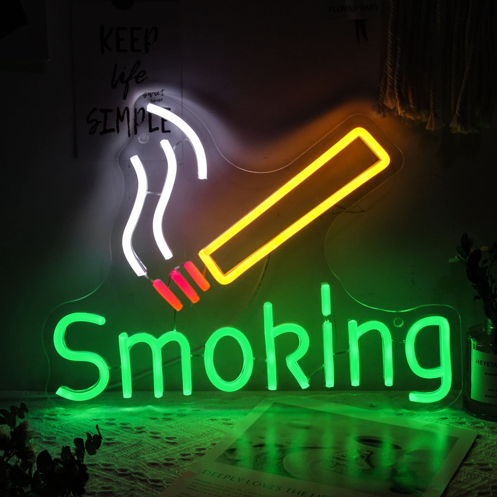 Jesalah Smoking Neon Sign Led Letters Neon Light 3D Dimmable Neon Sign Cool Acrylic Night Light For Game Zone Bar Pub Tobacco Shop Party Wall Decor Business USB Sign