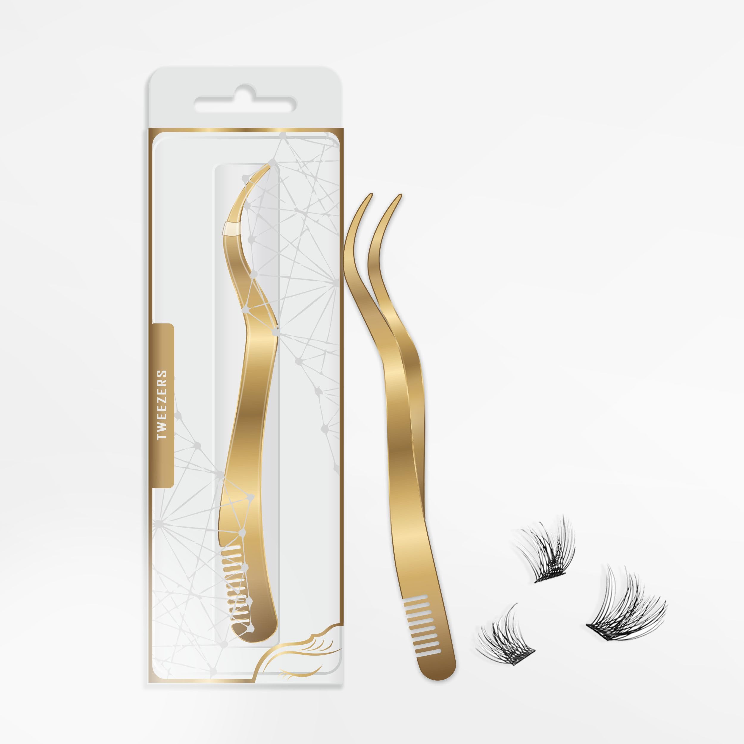 2-in-1 Wimpernpinzette Mit Kamm – Aus Edelstahl, Goldfarben, Ca. 12 Cm, Für Wimpernverlängerung & Augenbrauen