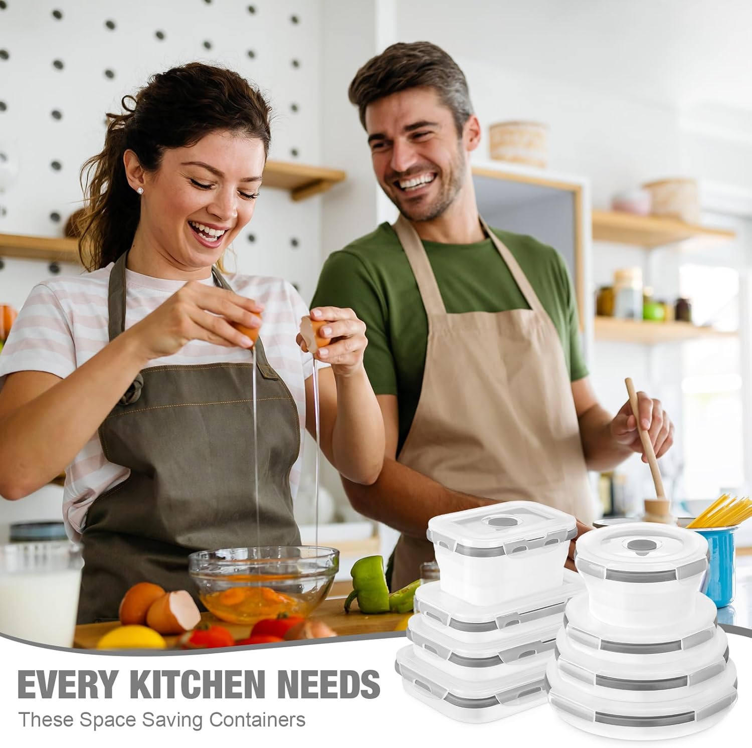 Dandat 12 Silicone Collapsible Food Storage Containers Foldable Silicone Lunch Container 6 Rectangle and 6 Round Airtight Collapsible Bowl with Lid Set for Kitchen Microwave (Translucence Gray)