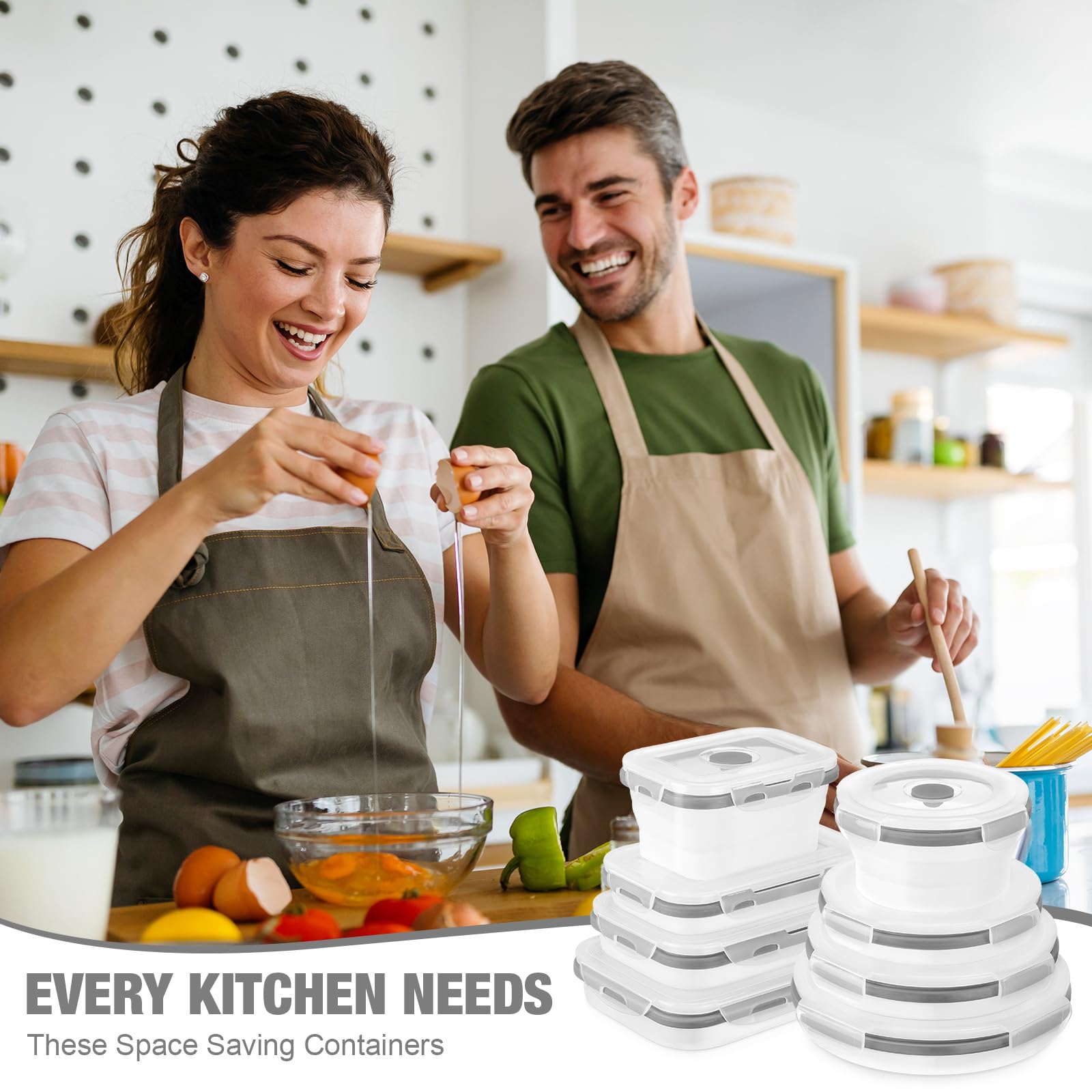Dandat 12 recipientes plegables de silicona para almacenamiento de alimentos, recipientes plegables de silicona para almuerzo, 6 rectangulares y 6 redondos, herméticos, plegables con tapa, juego para