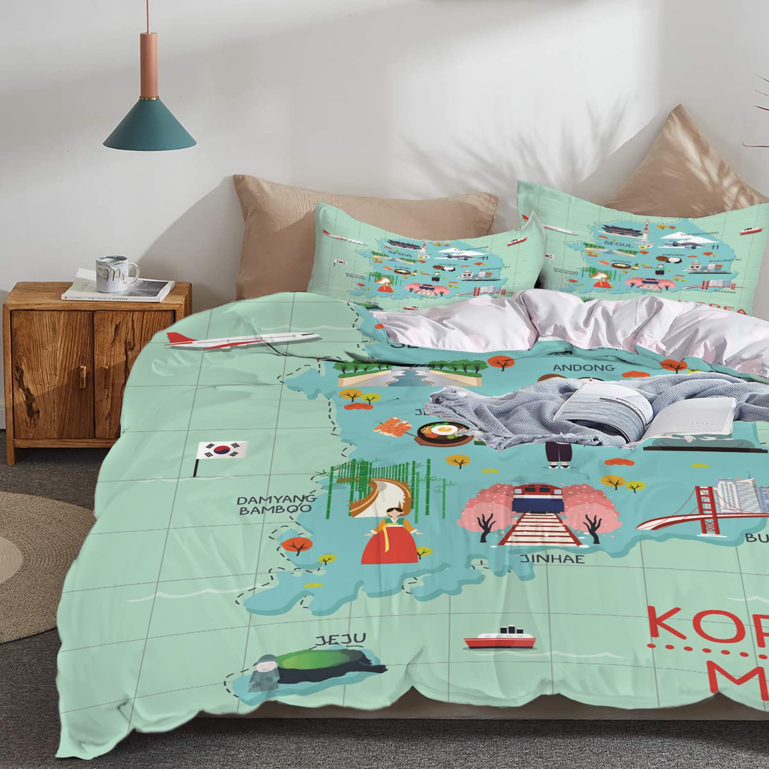 Generic Parure De Lit Avec Housse De Couette, Drap-housse, Taies D'oreiller Ou Rideaux Assortis (Bleu Christy, Double