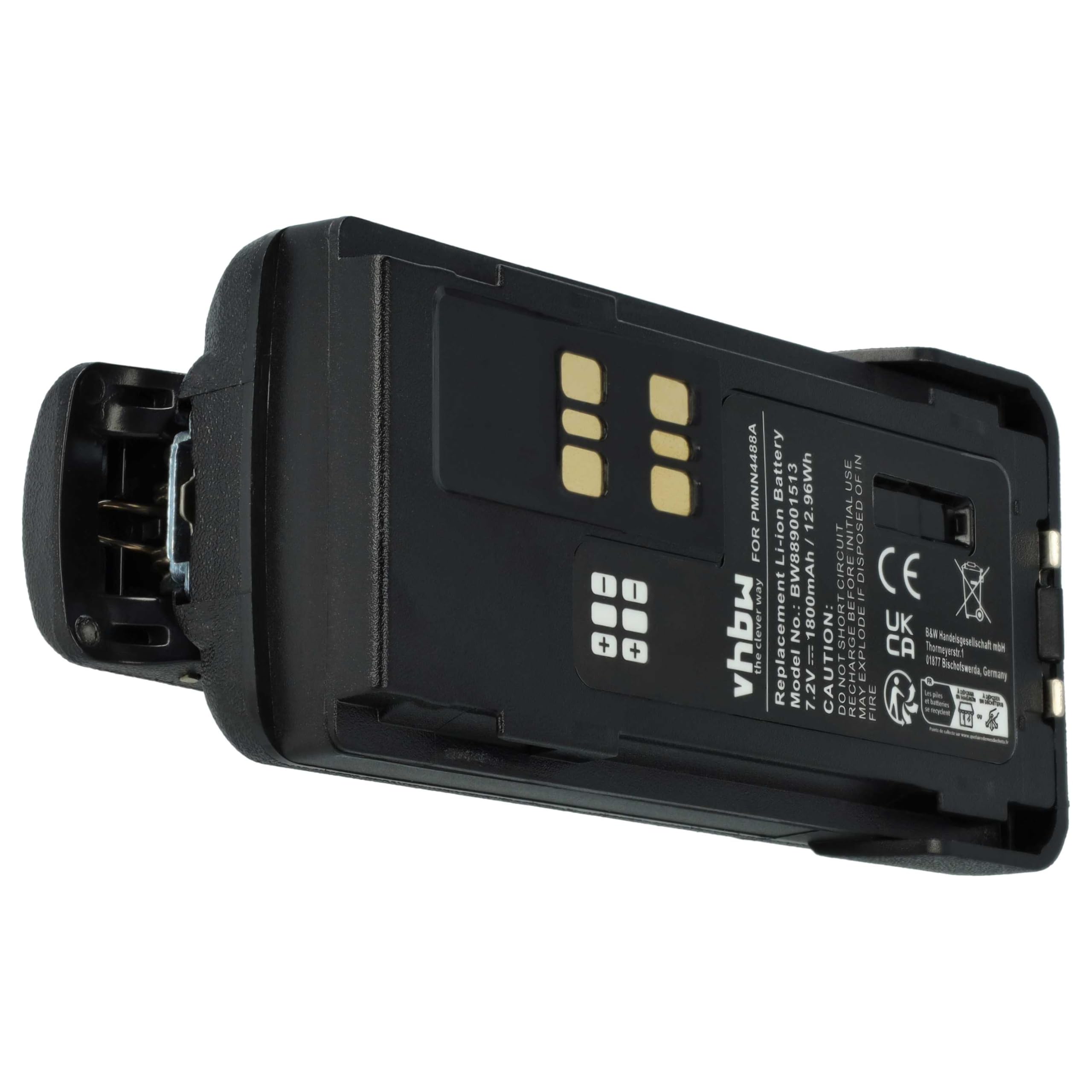 vhbw batteria compatibile con Motorola DP2400e, DP2000, DP2600E, DP2600, DP2400 radio (1800mAh, 7,4V, Li-Ion) + clip