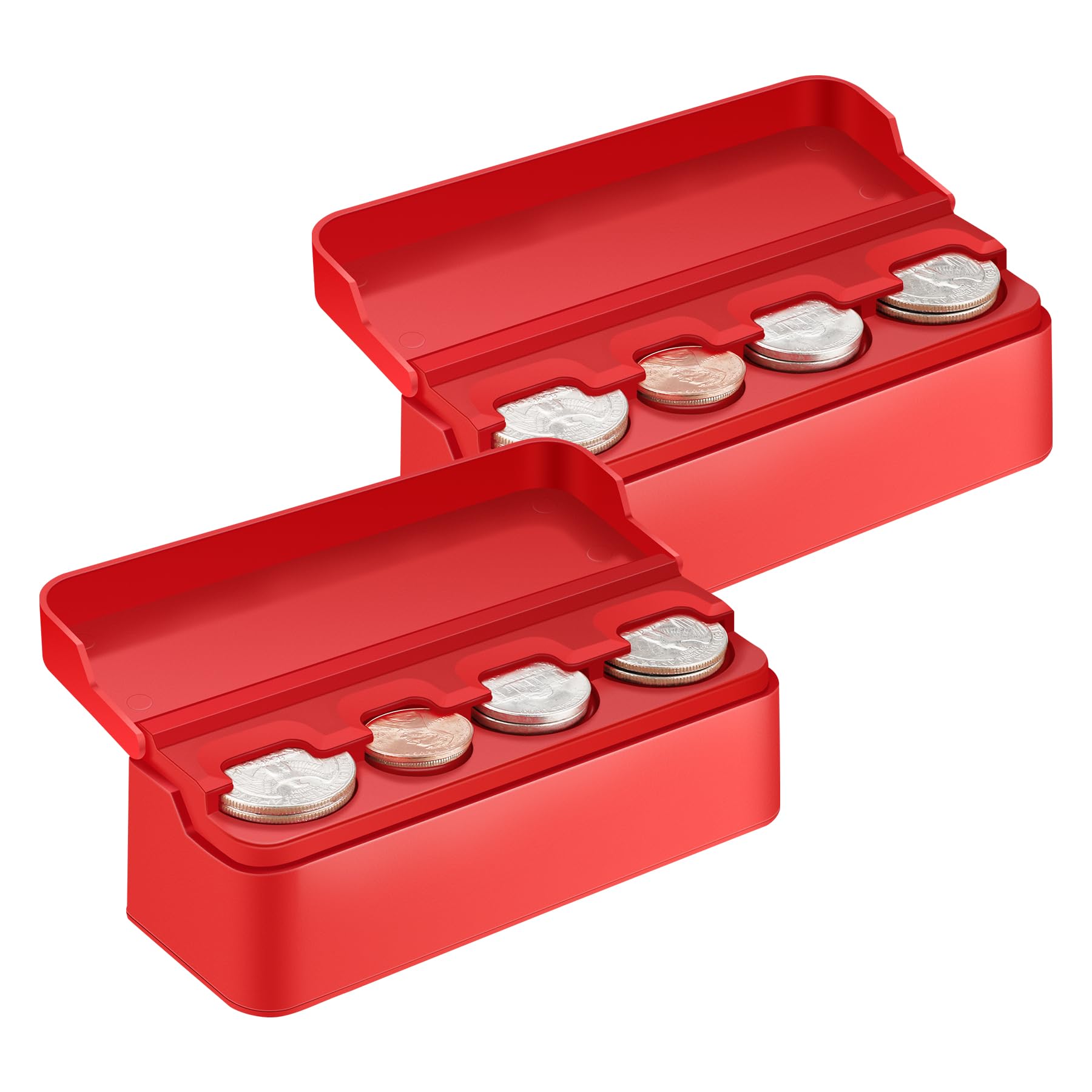 Coin Holder for Car, Coin Change Organizer Compatible with Coins of Different Sizes, Dash-Mounted Holder Suitable for Most Cars, Trucks(2PCS Red)