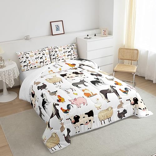 Miniatura 5 de Farm Aninmal - Juego de ropa de cama para niños, divertido juego de edredón de animales de granja para adolescentes y niñas, juegos de edredón de