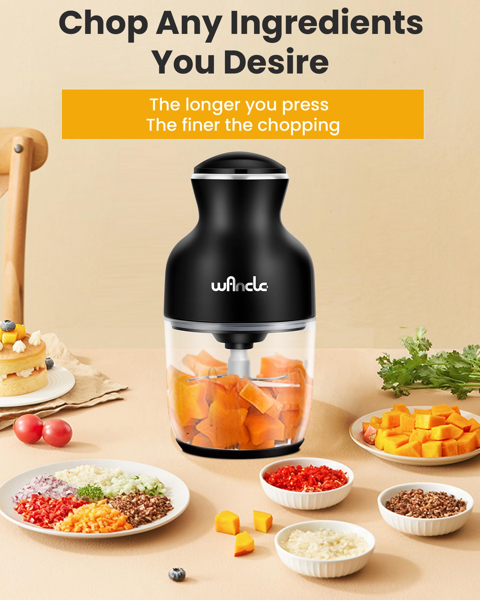Wancle Picadora Eléctrica 350W, Picadora de Carne Multifuncional 600ML, Fácil de Limpiar, Silenciosa, Ideal para Cocinar en Casa (Negro)