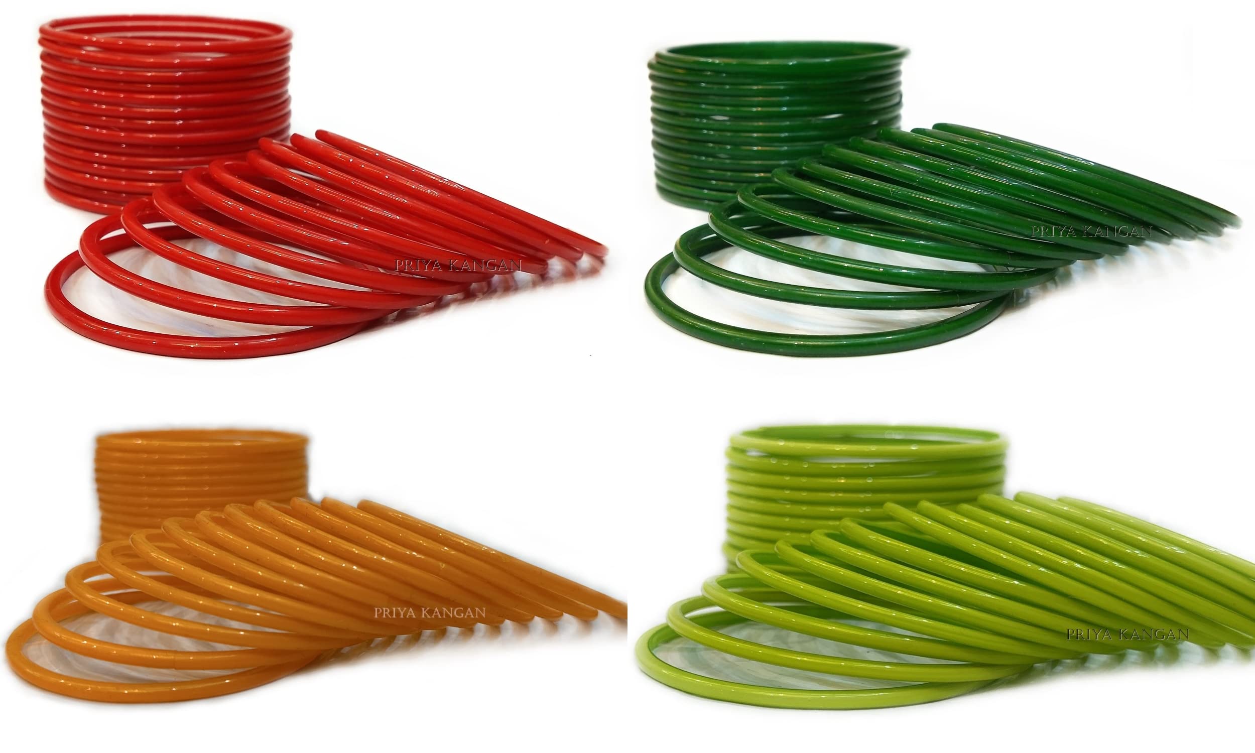 PRIYA_KANGANExotic Plain/Simple Glass Bangle Shiny suitable for all occasion. Latest Indian Traditional Kaach Chudi/Bangles (Pack of 48 Bangles) (Opek Red, Glossy Green, Turmeric & Parrot, 2.60 (Medium))